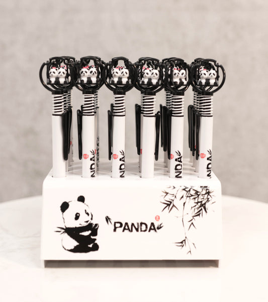 Pack Of 24 Panda Bear Cubs On Swing White Ballpoint Ball Black Ink Pens W/ Base - Ebros Gift
