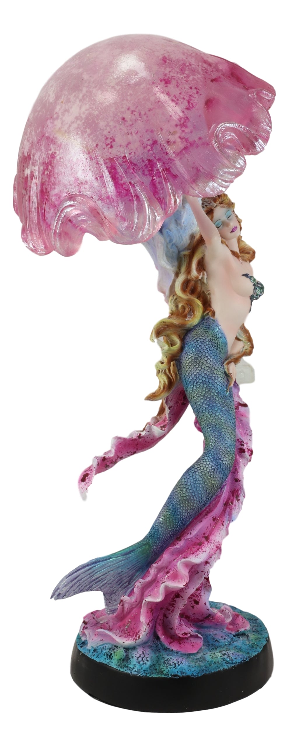 Large 17.25"H Mermaid With Pink Jellyfish Statue With Colorful LED Light