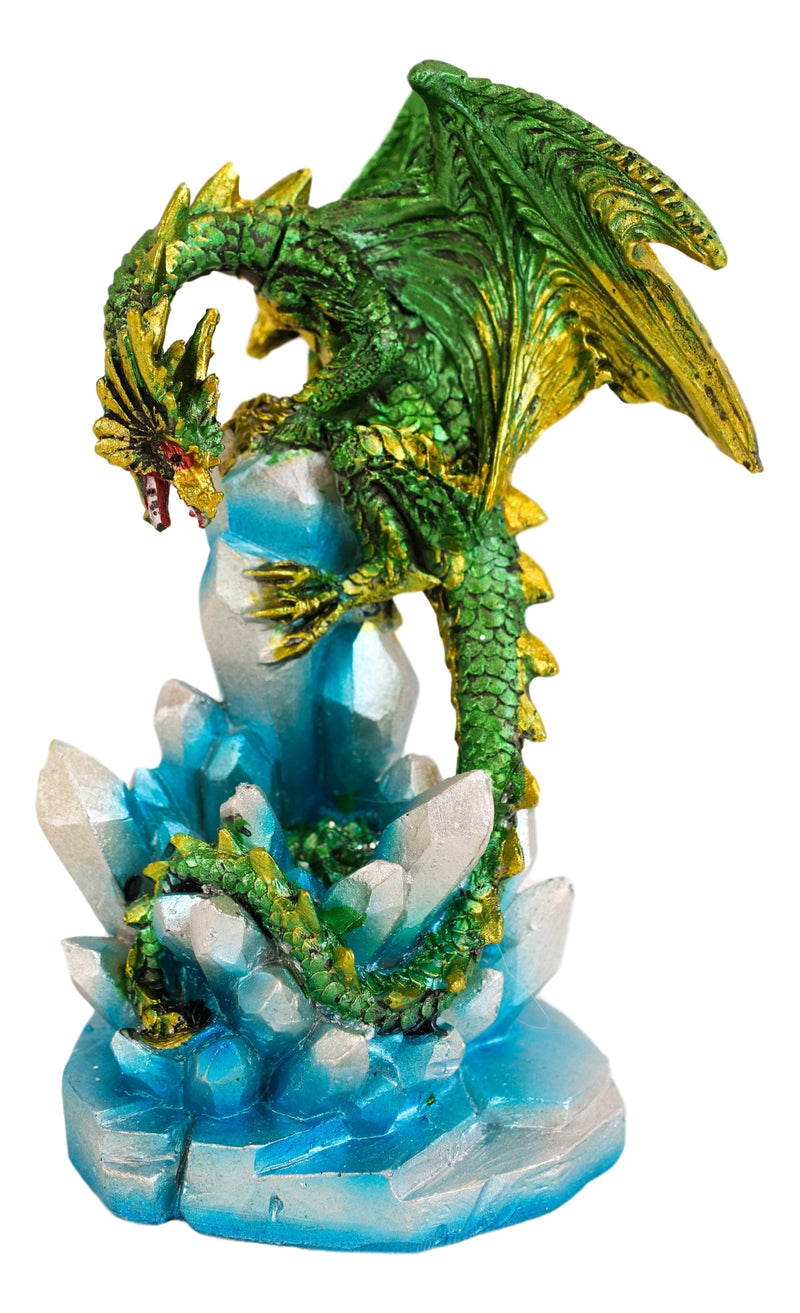 Green And Gold Cosmic Dragon On Blue Crystal Stalactite Rock LED Light Statue