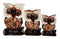 Balinese Wood Handicrafts Forest Owl Family Set of 3 Decorative Figurines 6"H