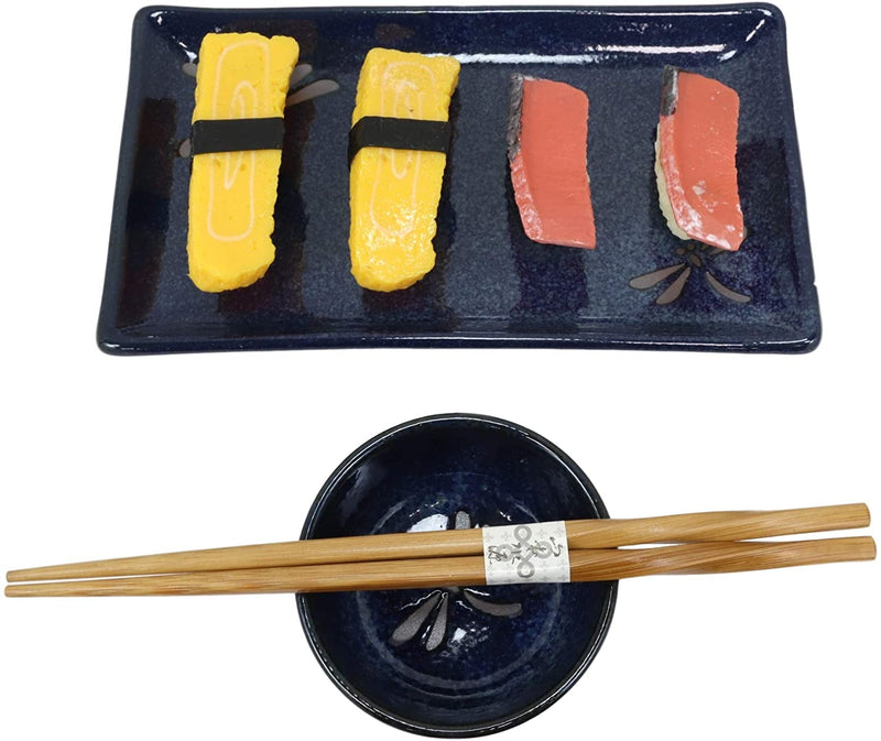 Japanese Dragonfly Symbol of Change Quality Ceramic Sushi Dinnerware Set For Two