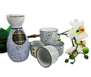 Japanese 7oz Blue Polkadots Sakura Cherry Blossoms Sake Flask With Four Cups Set