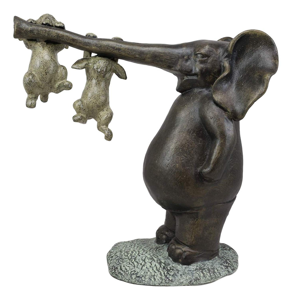 Ebros Aluminum Elephant With Two Playful Rabbits Hanging On Its Trunk ...