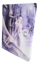 Ebros Anne Stokes Midnight Messenger Owl Fairy Wood Framed Picture Canvas Wall Decor