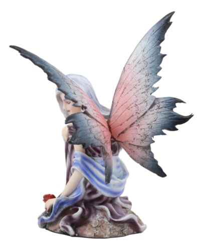 Ebros Silver Haired Winter Fairy Holding Red Rose Figurine Fairy Garden