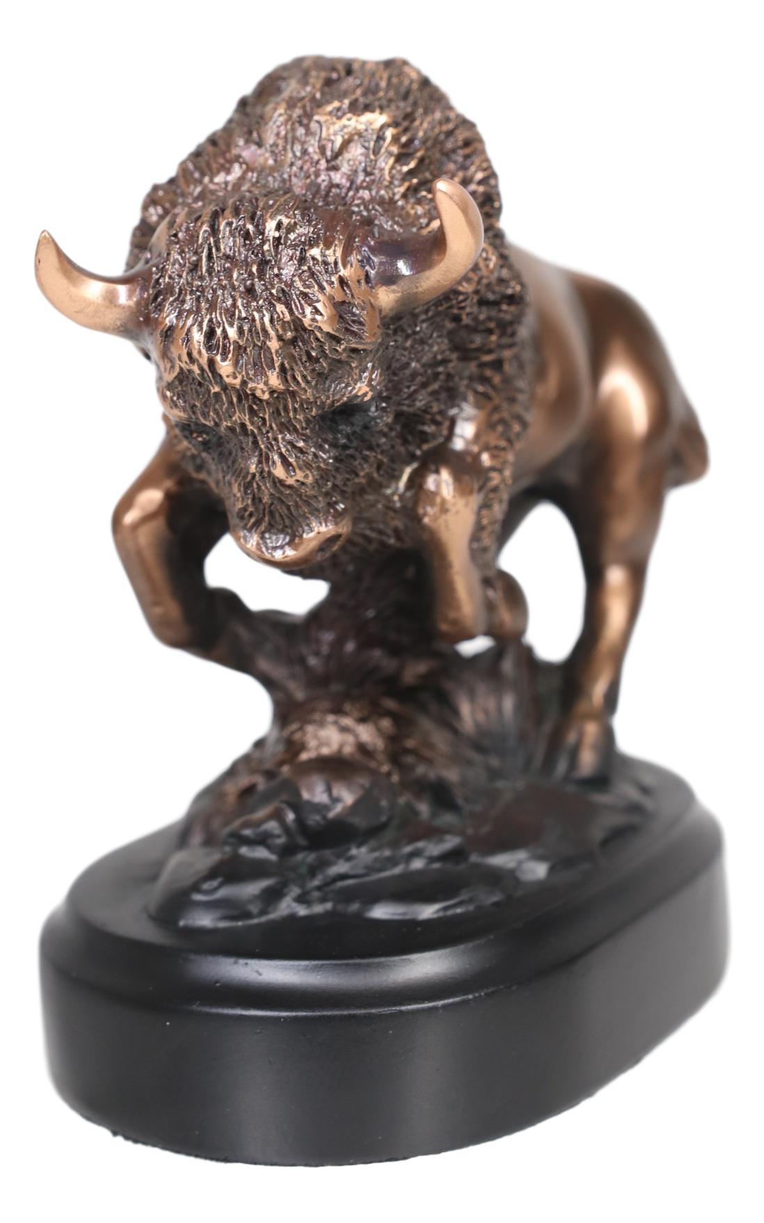 Ebros Western Charging American Bison Small Bronze Patinated Resin Figurine - Ebros Gift