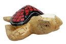 Balinese Wood Handicrafts Ocean Turtle With Painted Glass Shell Figurine 10"L