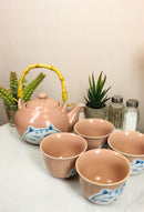 Ebros Auspicious Maneki Neko Lucky Fortune Cat Pink Ceramic Tea Set Teapot And 4 Cups