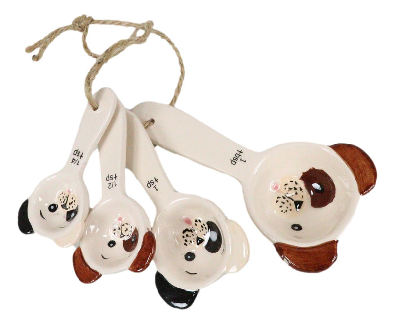Tramp Mutt Dog Puppies Face Ceramic Stackable Kitchen Measuring Spoons Set