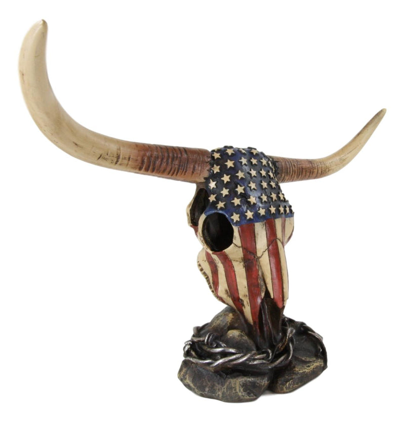 Ebros Western Patriotic American Flag Texas Longhorn Bull Steer Skull Desktop Figurine