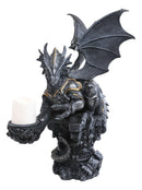 Large Rune Armored Dragon On Pedestal Tea Light Candle Holder Statue Figurine