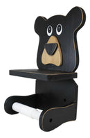 Whimsical Kids Rustic Black Bear Cub Toilet Paper Holder With Cell Phone Stand