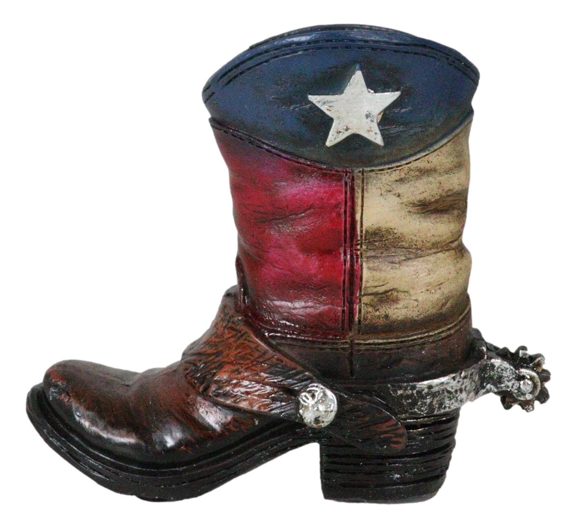 Rustic Western Texas State Flag Fancy Cowboy Boot With Spur Toothpick Holder - Ebros Gift