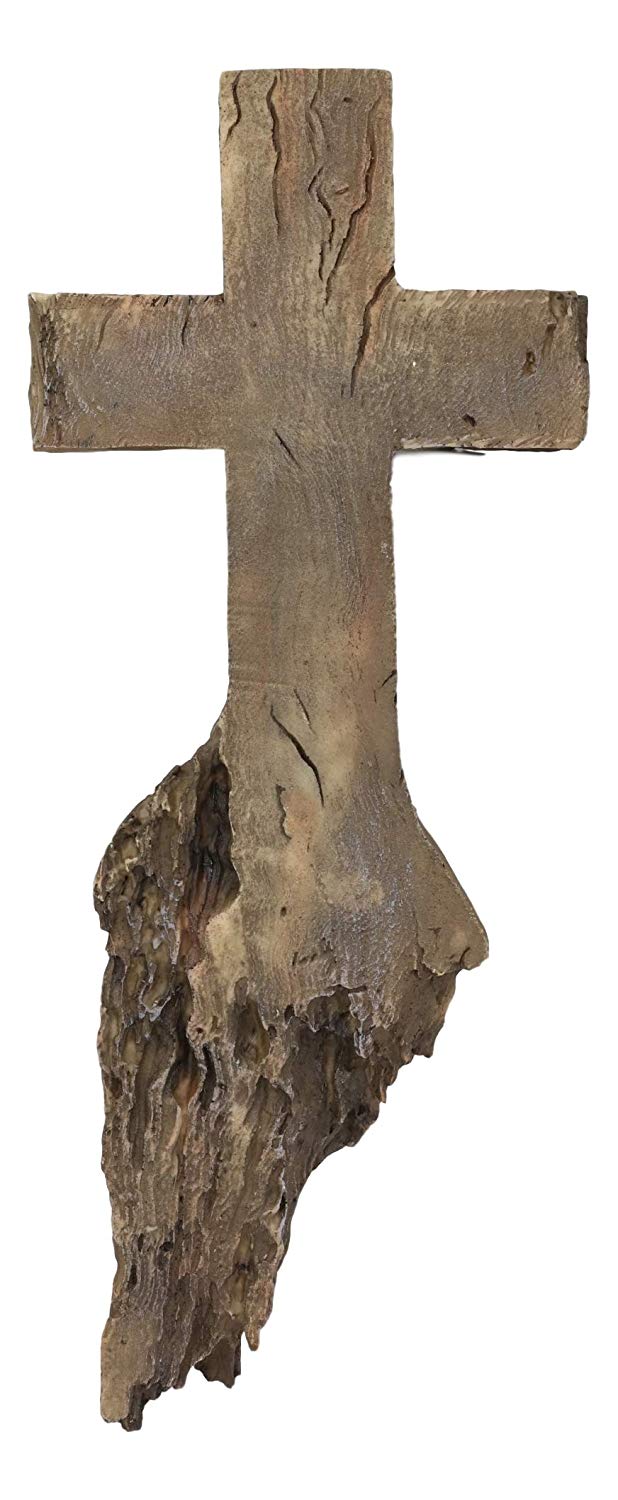 Ebros Inspirational Faux Wood Rustic Rugged Calvary Hill Tree Roots Wall Cross Crucifix Decor Hanging Plaque Crosses Vintage Art Sculpture 15.25" Tall Catholic Christian Accent Decorative Crosses