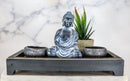 Meditating Gautama Buddha Zen Garden Kit With Pebbles And Candle Holder Barrels