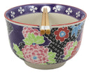 Ebros Victorian Colorful Floral Blooms Ramen Udon Noodles Large 6.25" Diameter Soup Bowl With Built In Rest and Bamboo Chopsticks Set for Rice Pasta Salad