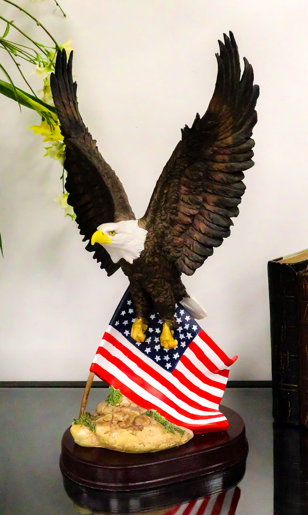Ebros Gift 18" Tall Large Patriotic Bald Eagle Clutching On American Flag Decorative Figurine - Ebros Gift