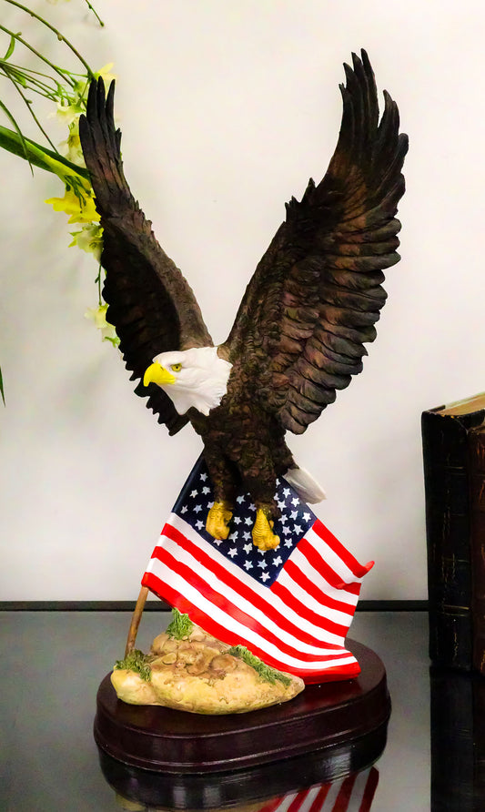 Ebros Gift 18" Tall Large Patriotic Bald Eagle Clutching On American Flag Decorative Figurine - Ebros Gift
