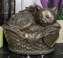 Heavenly Angel Cat Sleeping in Wicker Bed Cremation Urn Pet Memorial Statue