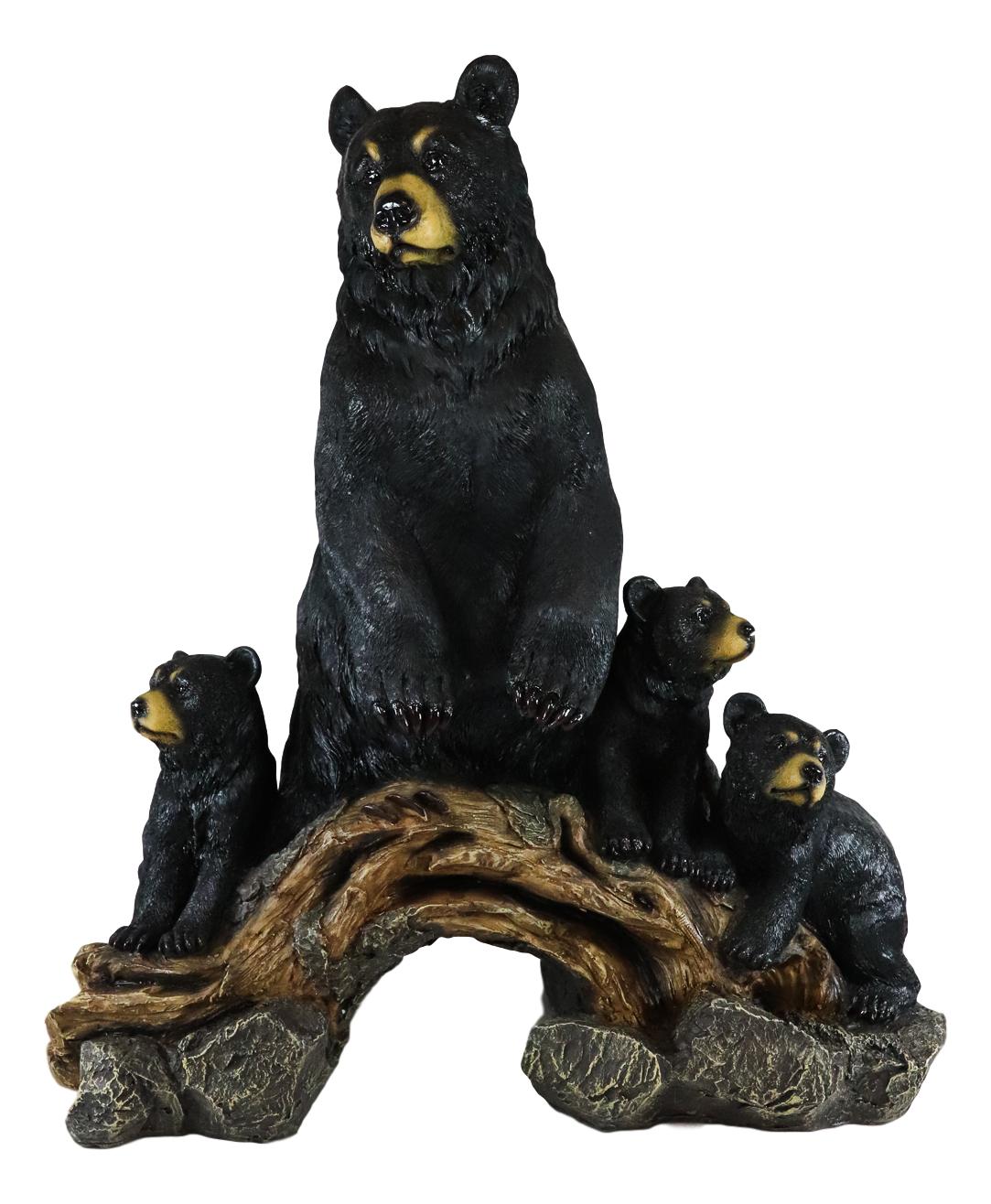 Ebros Large Rustic Forest Protective Mother Black Bear With 3 Bear Cubs Statue - Ebros Gift