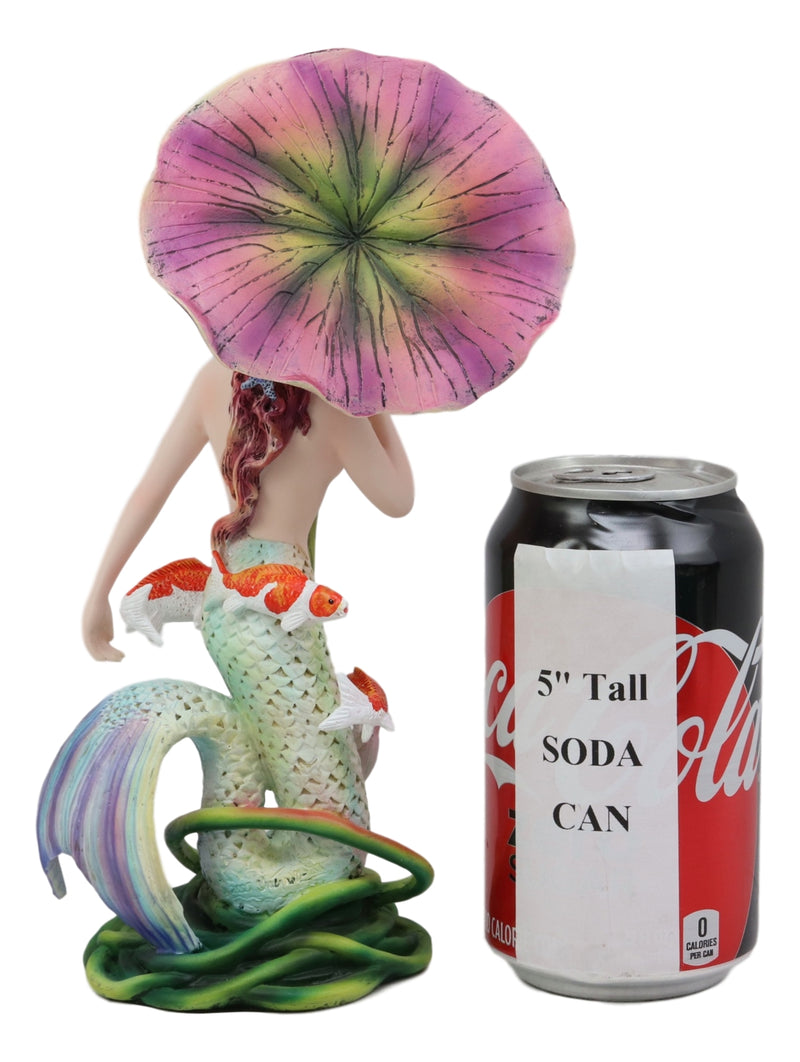 Ebros Sheila Wolk Pulse of The Pond Mermaid by Flower Umbrella and Koi Fishes Statue 9" Tall Mythical Fantasy Siren Mermaids Nautical Decor Figurine
