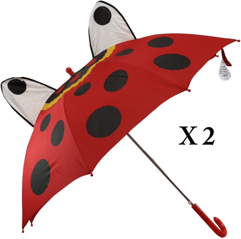 Pack of 2 Children Kids Animated 3D Pop Up Red Ladybug Beetle Umbrella 33"Dia