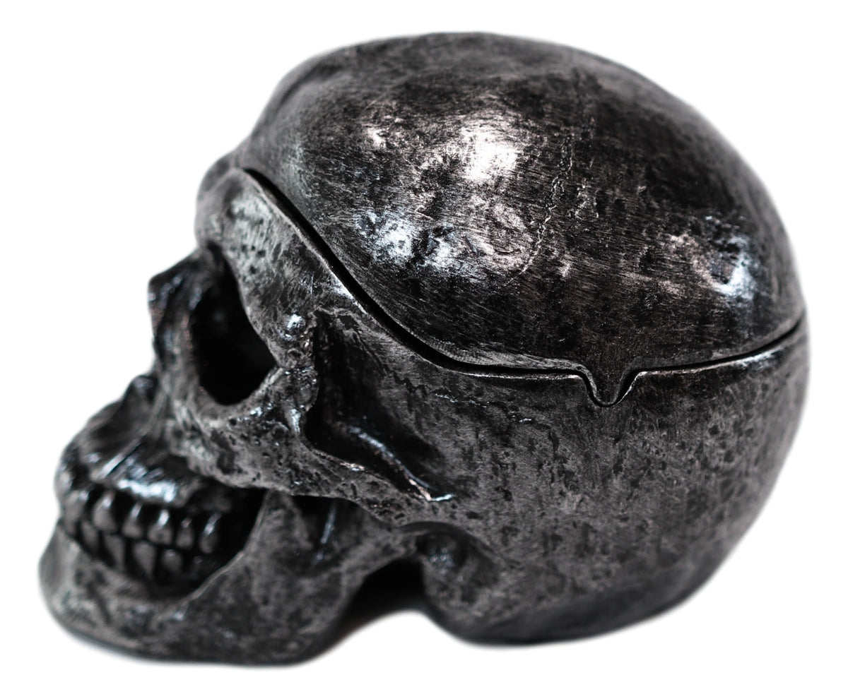 Gothic Silver Black Homosapien Skull Ashtray Statue Haunted Pirate Loot Box