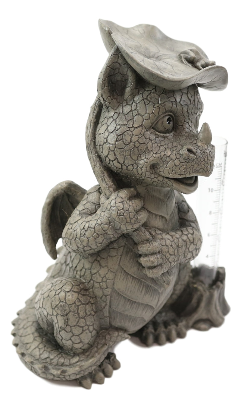 Raindrops Keep Falling On My Head Dragon With Lilypad Umbrella Rain Gauge Statue