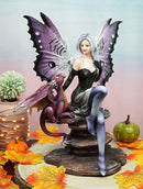 Ebros Large Purple Midnight Butterfly Winged Fairy With Wyvern Dragon Figurine