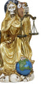Seated Gold Santa Muerte With Scythe Scales of Justice And Wise Owl Figurine 9"H