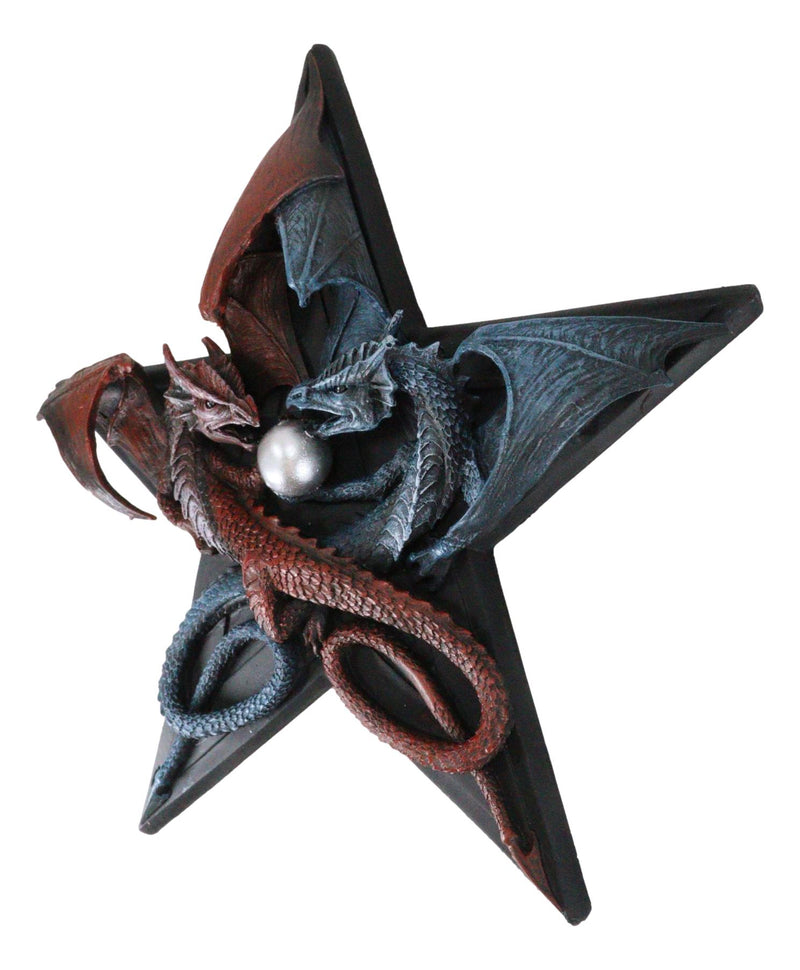 Medieval Pentagram Star Red Fire And Blue Water Elemental Dragons Wall Decor
