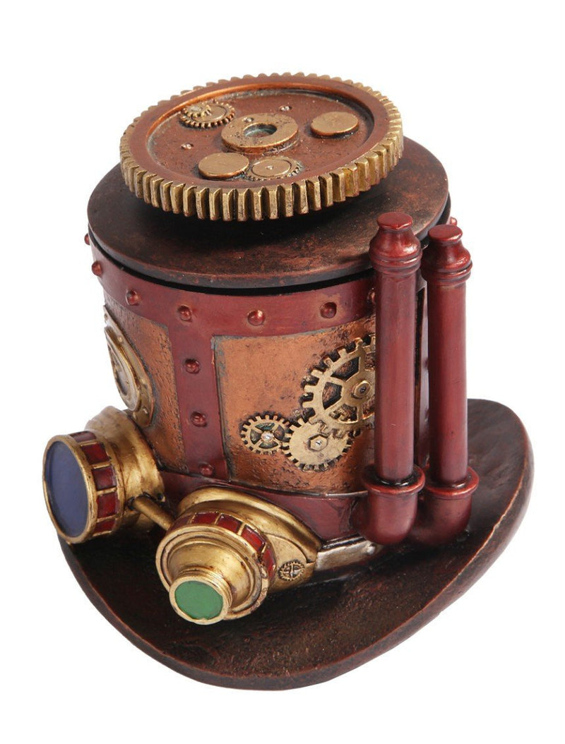 Ebros 7 Inch Steampunk Themed Machinery Hat Jewelry/Trinket Box Figurine