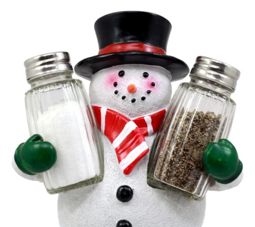 Ebros Gift Christmas Winter Snowman Decorative Glass Salt Pepper Shakers Holder Figurine