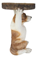 Adorable Mutt Dog Puppy Pooch Holding Faux Wood Slice Table Stand Figurine