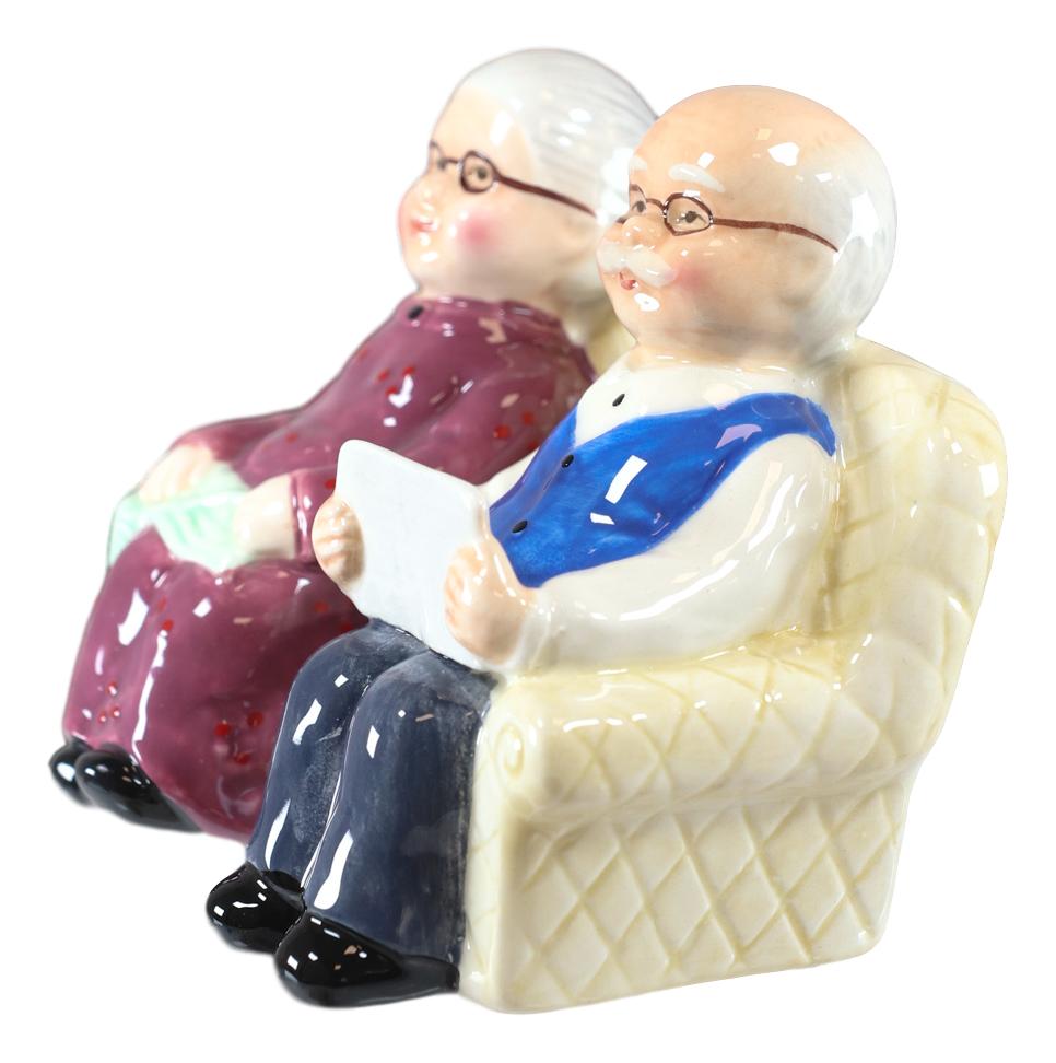 Ebros Grandma & Grandpa Couple Sofa Past Times Ceramic Salt Pepper Shaker Set