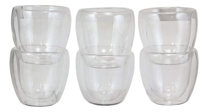 Heat Thermal Resistant Double Wall Glass Sake or Tea Cup Set of 6 Shot Cups 3oz