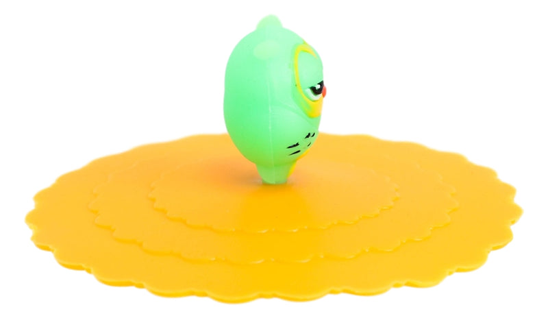 Set Of 4 Yellow Sleepy Owl Reusable Silicone Coffee Tea Cup Cover Lids Air Tight