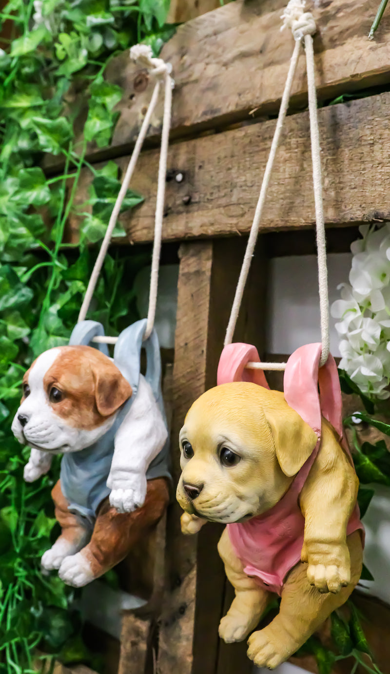Set Of 2 Teacup Puppy Dogs On Blue And Pink Baby Onesie Swing Branch Hangers