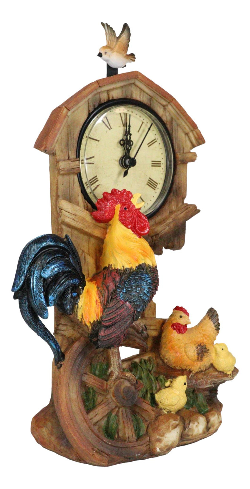 Rustic Country Rooster Hen and Chicks Chicken Family Table Clock With Pendulum