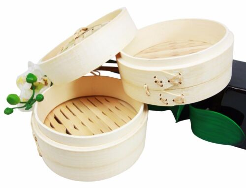 Dimsum High Tea 6" Diameter Bamboo Steamer - Stackable Two Baskets With One Lid