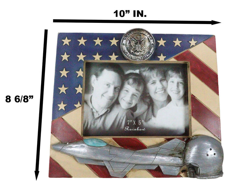 American Flag US Air Force Fighter Jet And Pilot Helmet 5"X7" Picture Frame