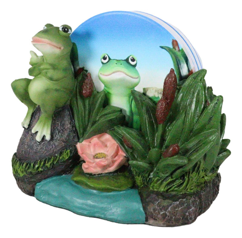 Hoppy Hour Whimsical Green Frog Lily Pad Pond Coaster Holder And 4 Coasters Set