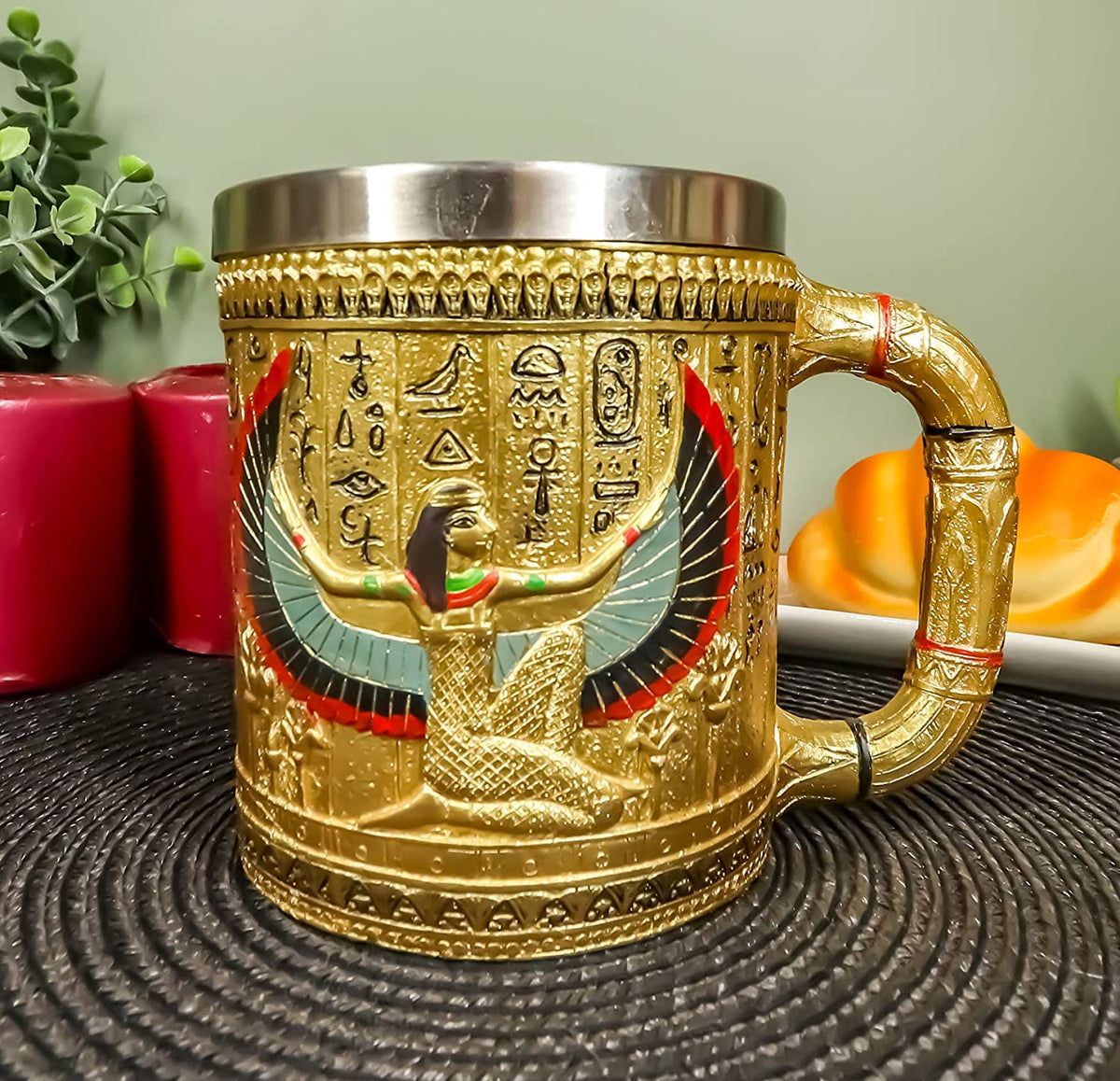 Egyptian Theme Winged Isis Goddess of Magic & Home Coffee Cup Mug Beer Tankard - Ebros Gift