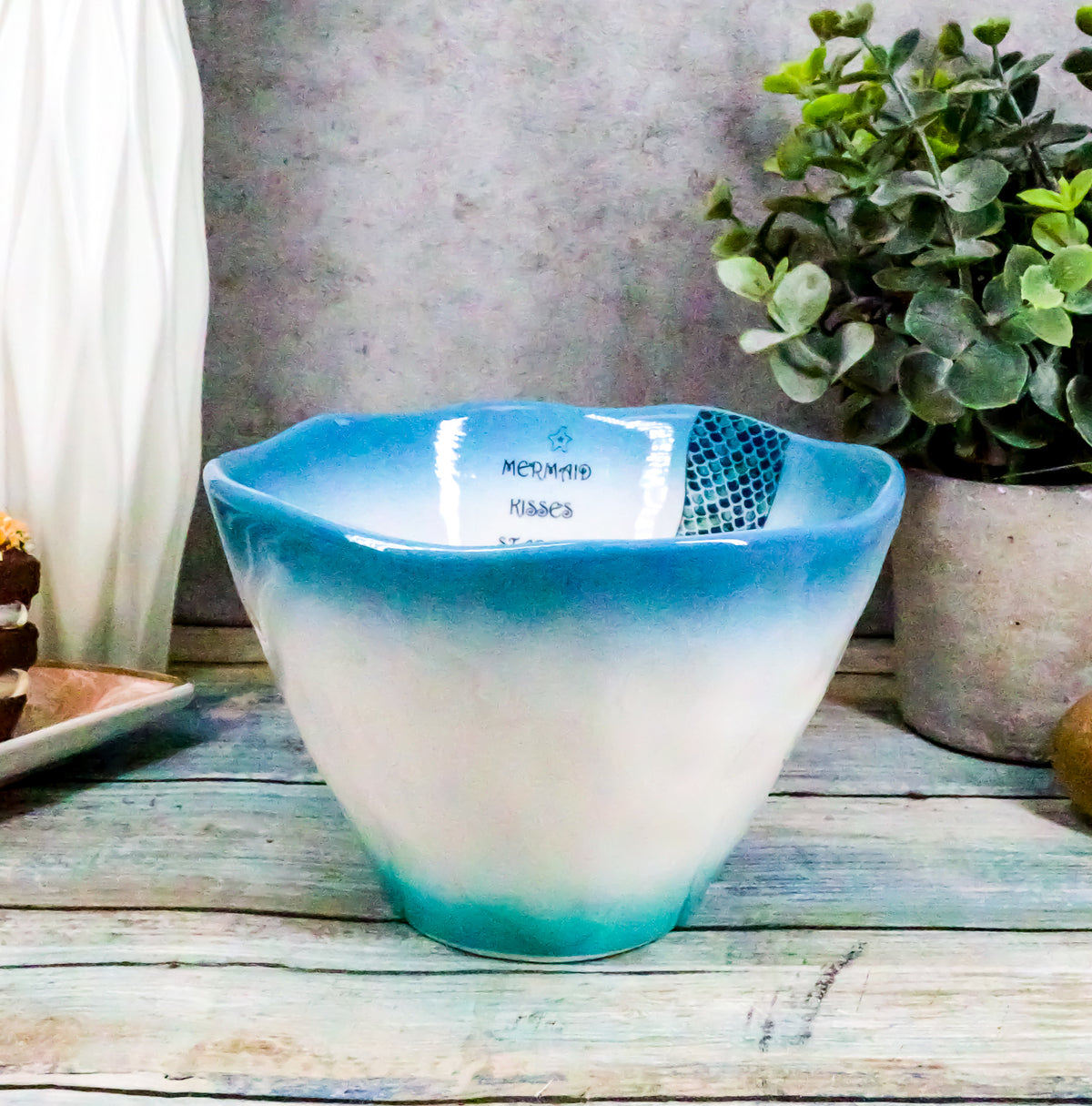 Ebros Nautical Blue Mermaid Kisses Starfish Wishes Small Soup Bowl 16oz Set of 2