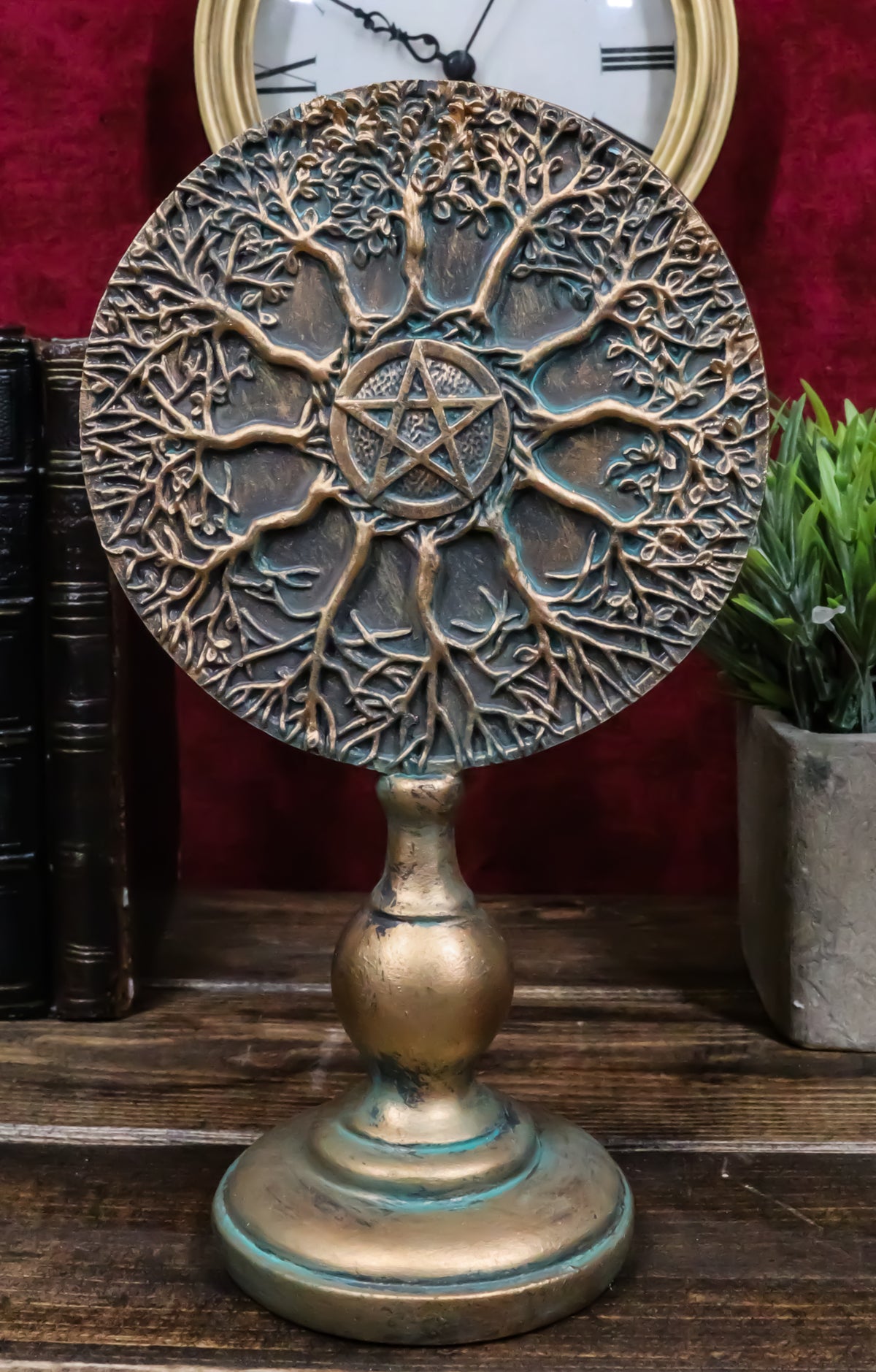 Wicca Spring Summer Fall Winter Trees Wheel of Life With Pentagram Figurine