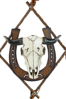 Rustic Western Bison Bull Skull Horseshoe W/ Branchwood Frame Wall Decor Plaque