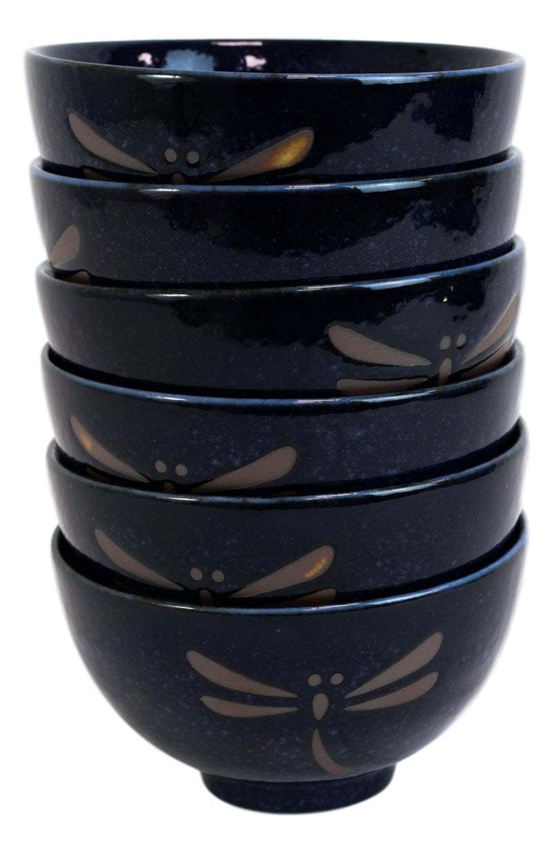 Pack Of 6 Japanese Blue Dragonfly Rice Soup Cereal Salad Dessert 12oz Bowls