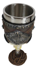 Western Bison Steer Skull With Lasso Ropes Cowboy On Horse Wine Goblet Chalice