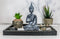 Vitarka Mudra Buddha Zen Garden With Lotus Candle Holder Sand Faux Succulent