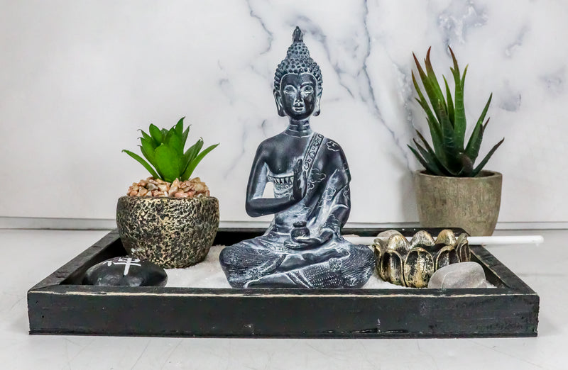 succulent candle zen garden Vitarka Mudra Buddha Zen Garden With Lotus Candle Holder Sand Faux Suc– Ebros Gift